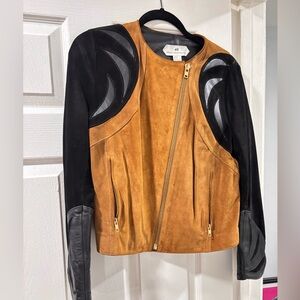 H&M Black & Tan Suede Leather Jacket brown size 12